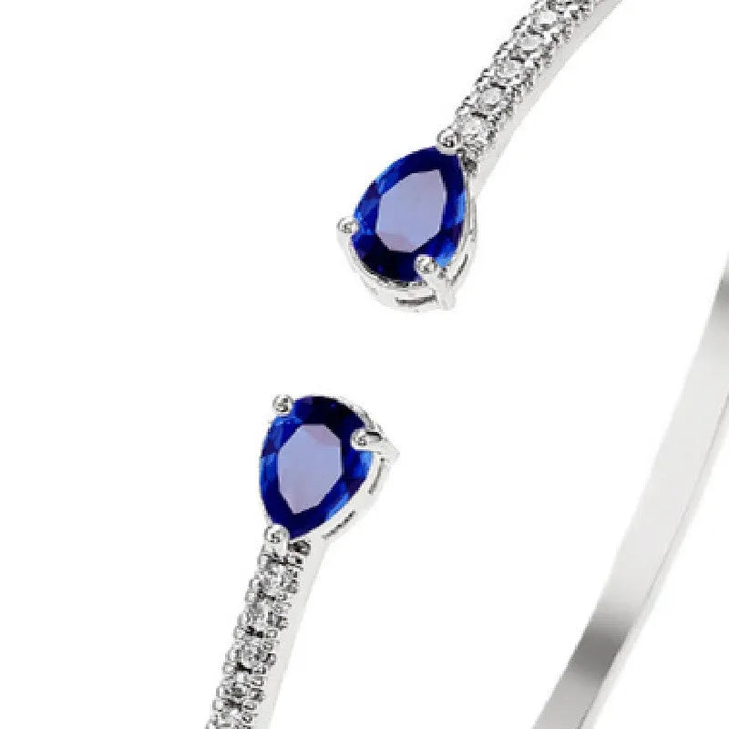 Multi-zircon copper bracelet with inlaid treatment in simple style, shown in blue and white colour options