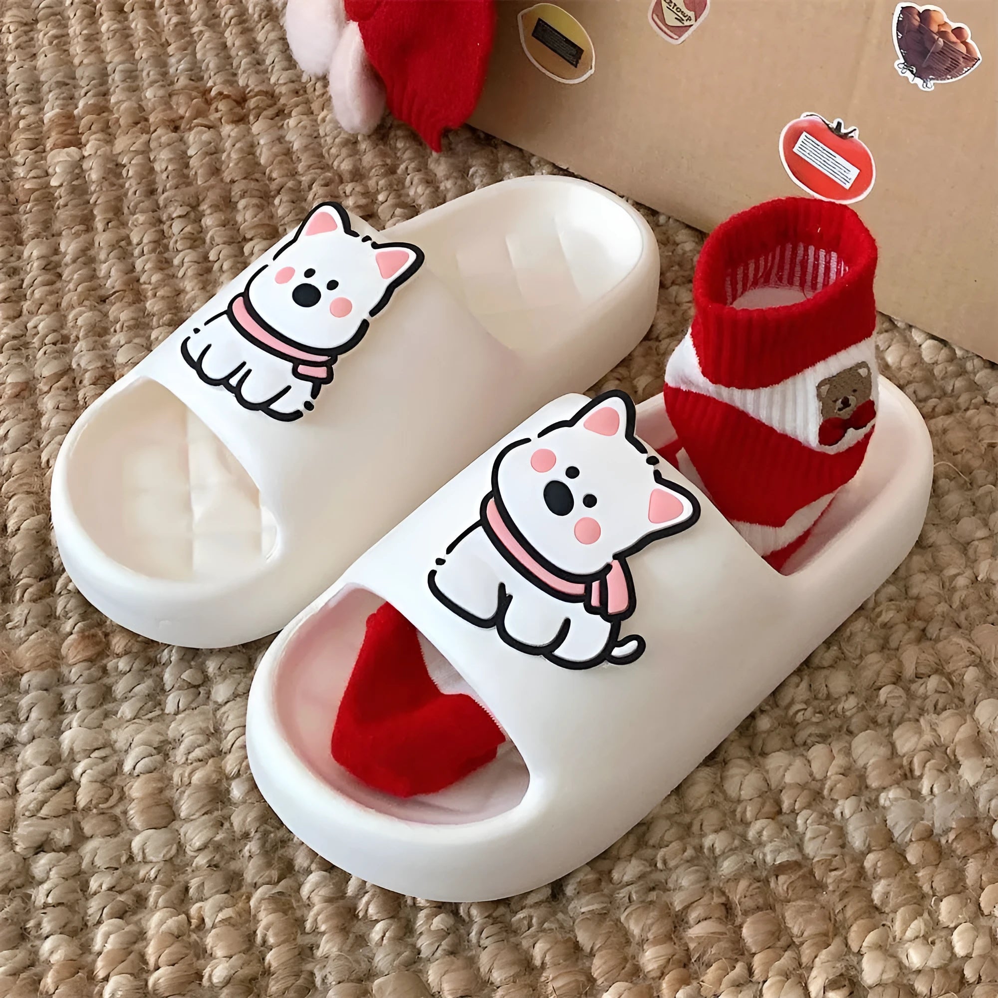 Rhombus pattern flip-flop slippers in PVC material shown in light yellow colour