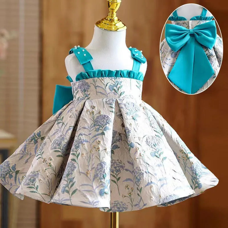 Red Zhuazhou girls braces skirt princess style polyester suspender dress for children