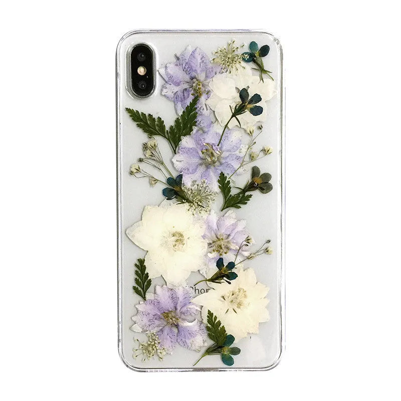 Soft TPU iPhone case with dried purple flower basket design compatible with multiple Apple phone models