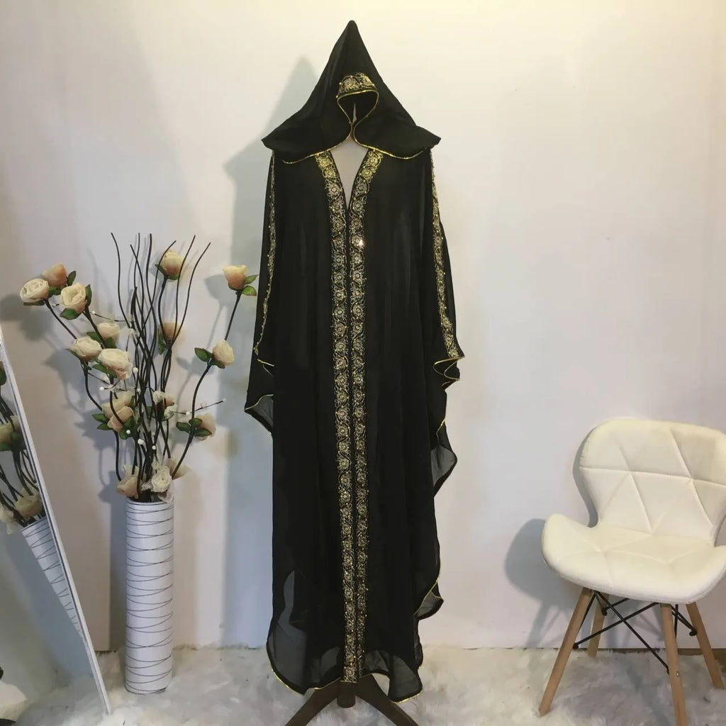 Loose-fit chiffon Muslim robe dress in black, one size, for women
