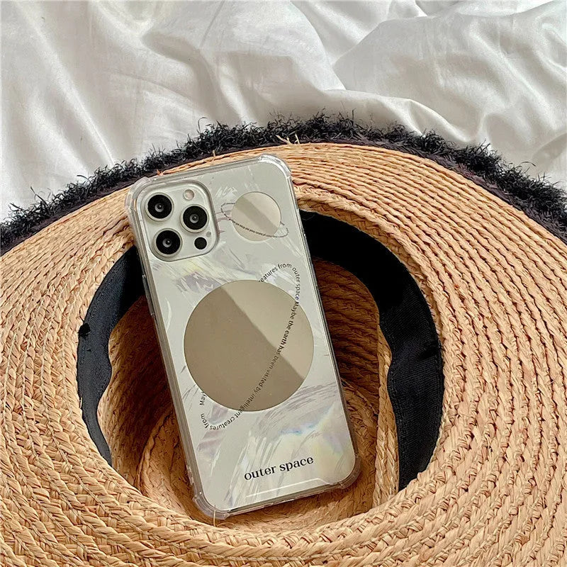 Cool Wind Space Planet mirror phone case in mirror-planet colour with TPU and electroplating for iPhone models