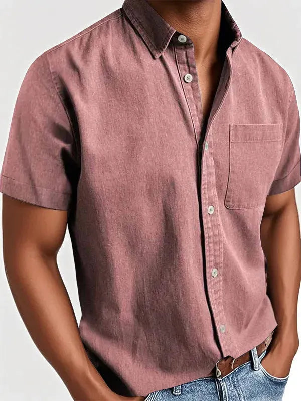 Men's solid colour short-sleeved polo shirt with a chest pocket on a hanger