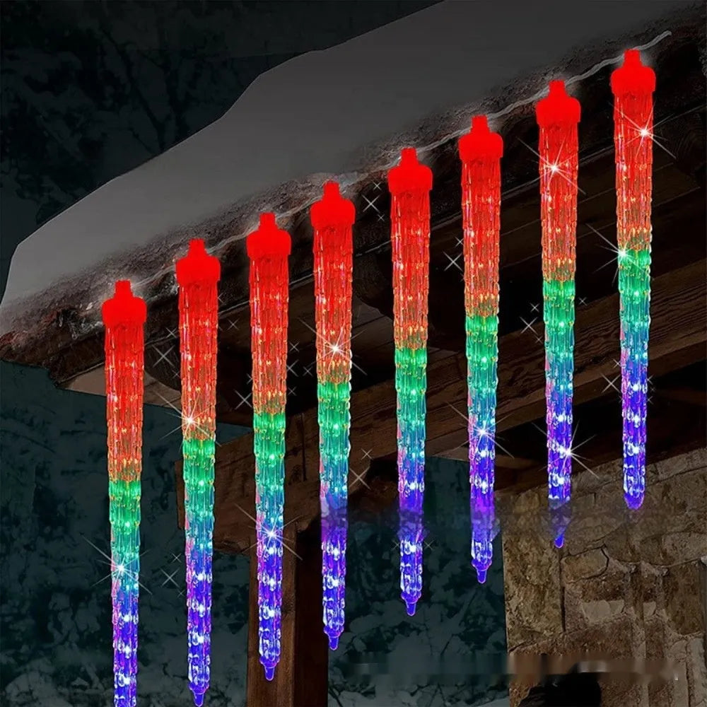 Solar-powered ice cone shaped meteor shower LED decorative lights with flower-shaped plastic construction