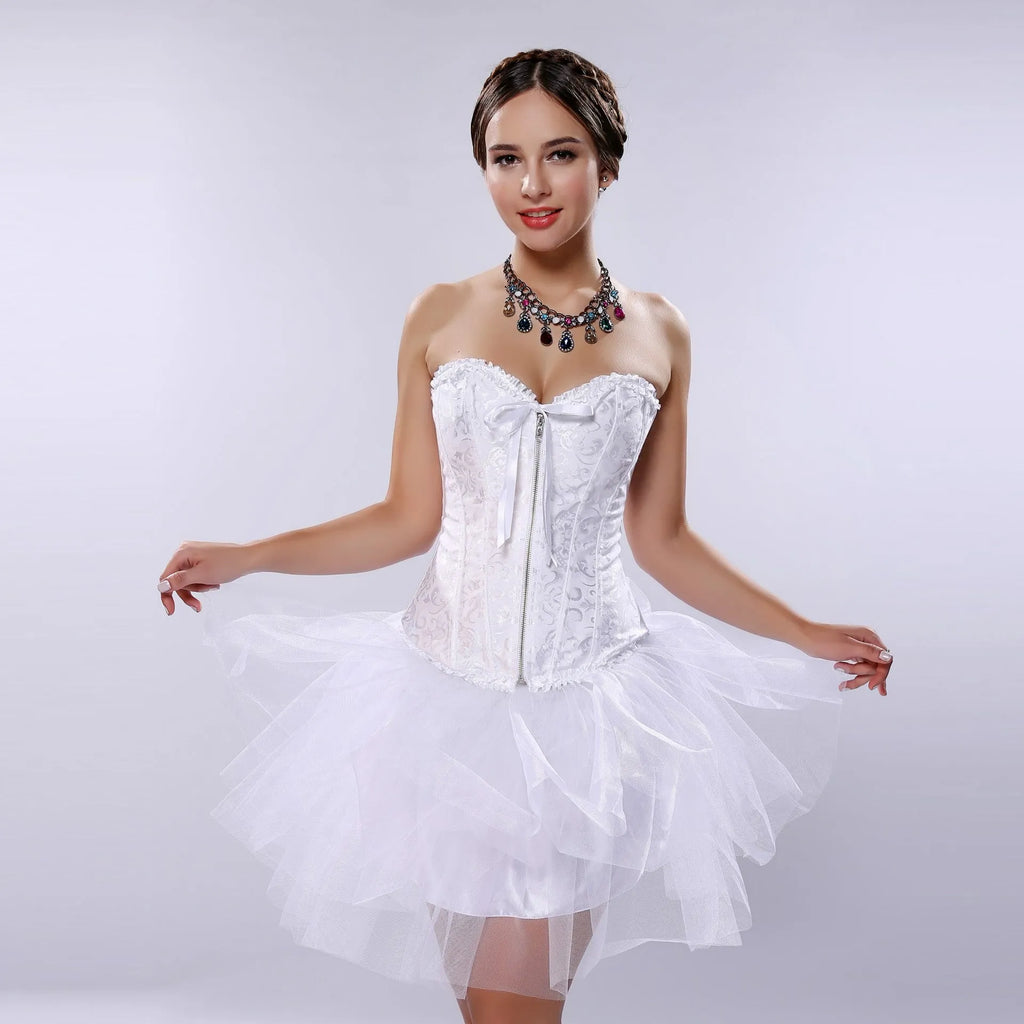 Women's front zip corset in spandex jacquard fabric for waist support and shaping