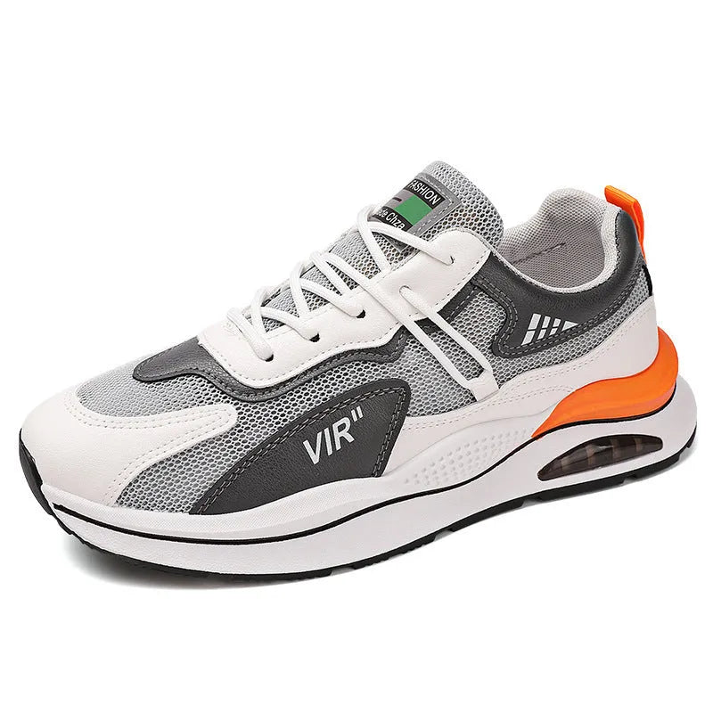 Men's grey mesh running shoes with round toe and lightweight sole for jogging