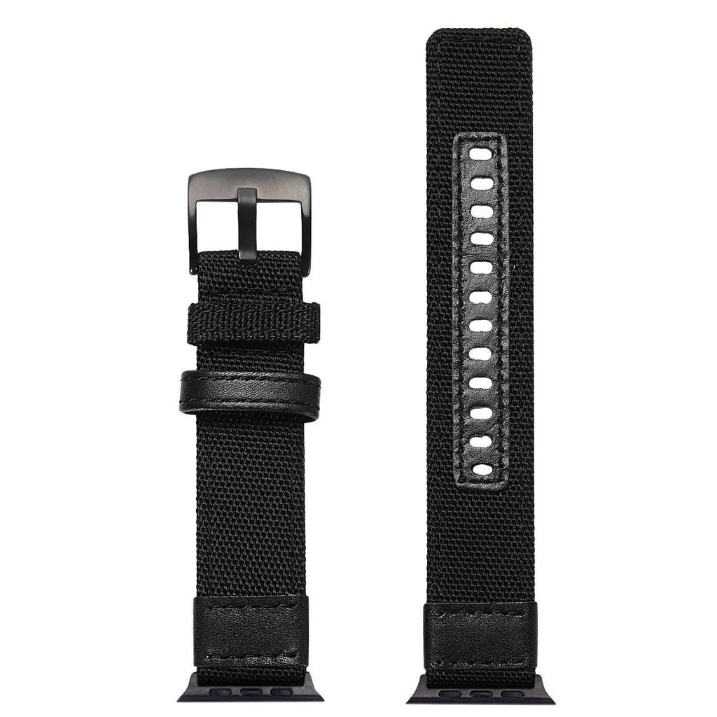 Waterproof stain resistant nylon canvas watch strap in black for 42mm smartwatch armband type