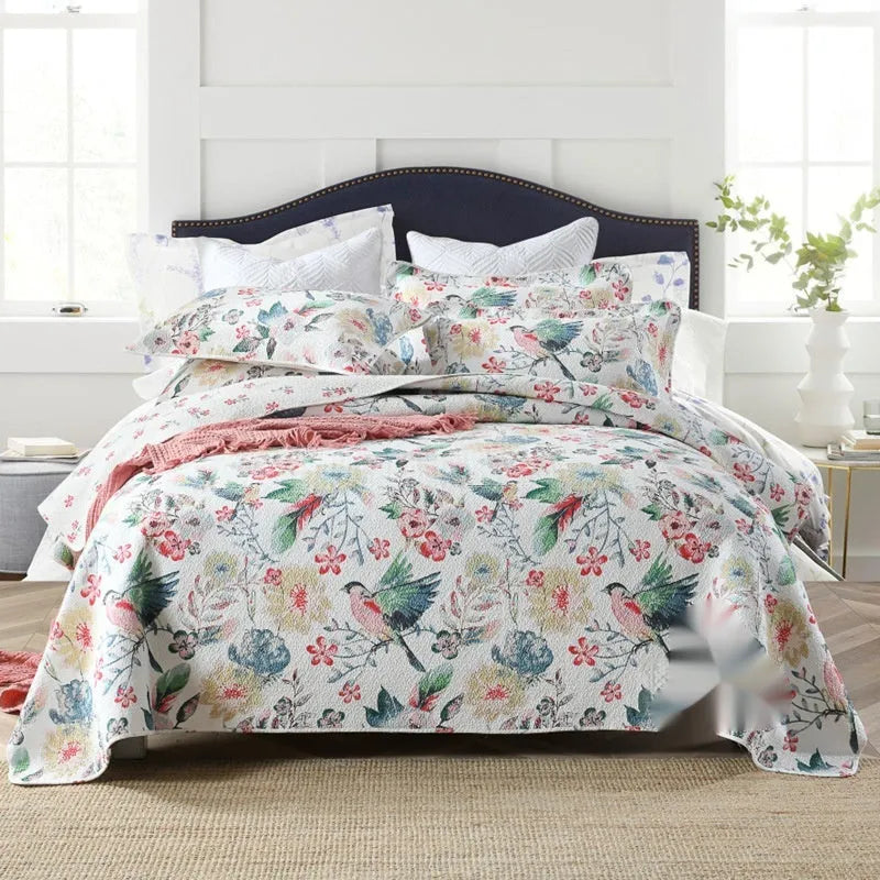 Pure cotton bedspread three-piece set with geometric printed pattern for 1.8 metre bed
