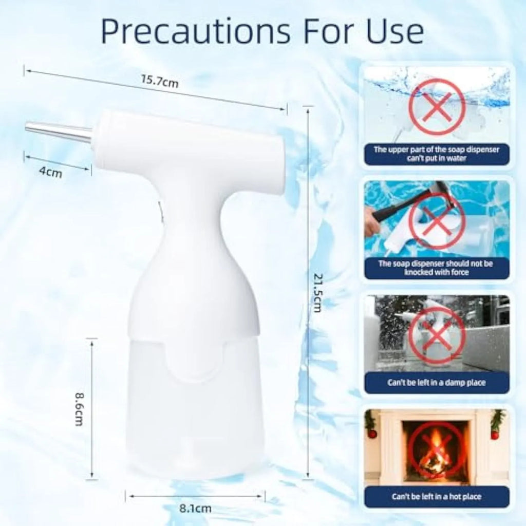 White electric foam soap dispenser with two nozzles and USB cable for pet and home cleaning.