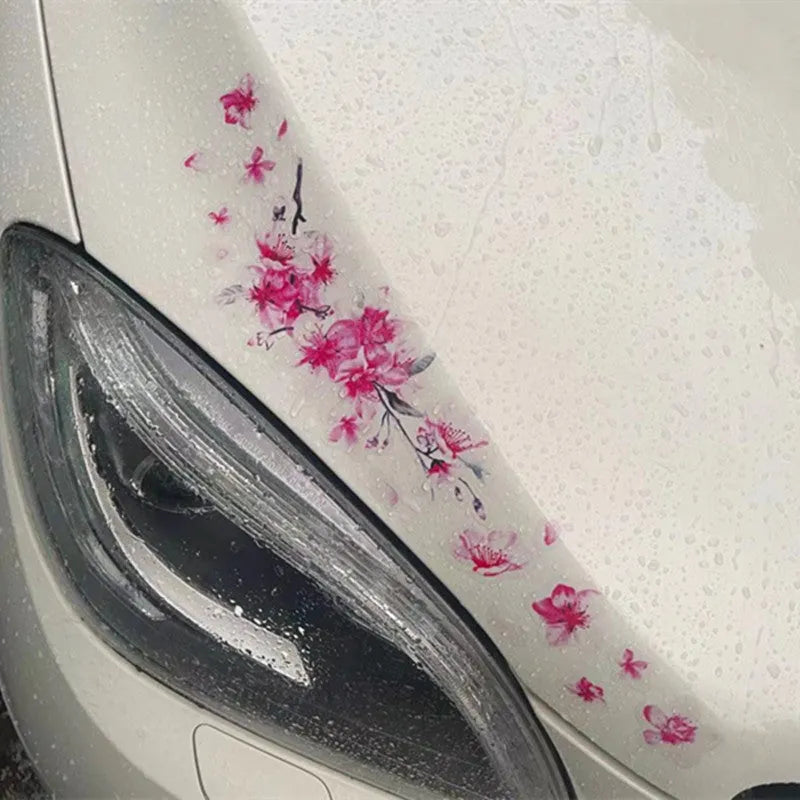 Cherry blossom flower pattern car stickers on vehicle window showing two size options