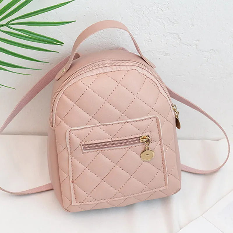 Hard shell white Korean style embroidered girls backpack with soft handle on a square background.