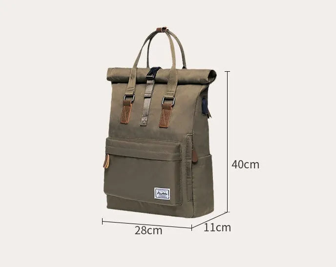 Polyester casual backpack in black, dark grey, or green with internal computer pocket and under 20 litre capacity