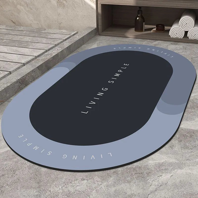 Oval and semicircle super absorbent floor mats in grey, blue, red, khaki colours with non-slip rubber backing