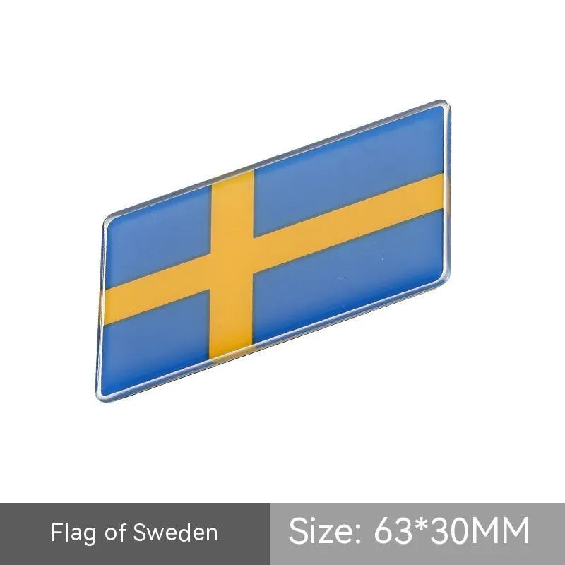 Aluminium national flag car sticker badge, parallelogram shape, 6.3 by 3 cm, for rear bumper.
