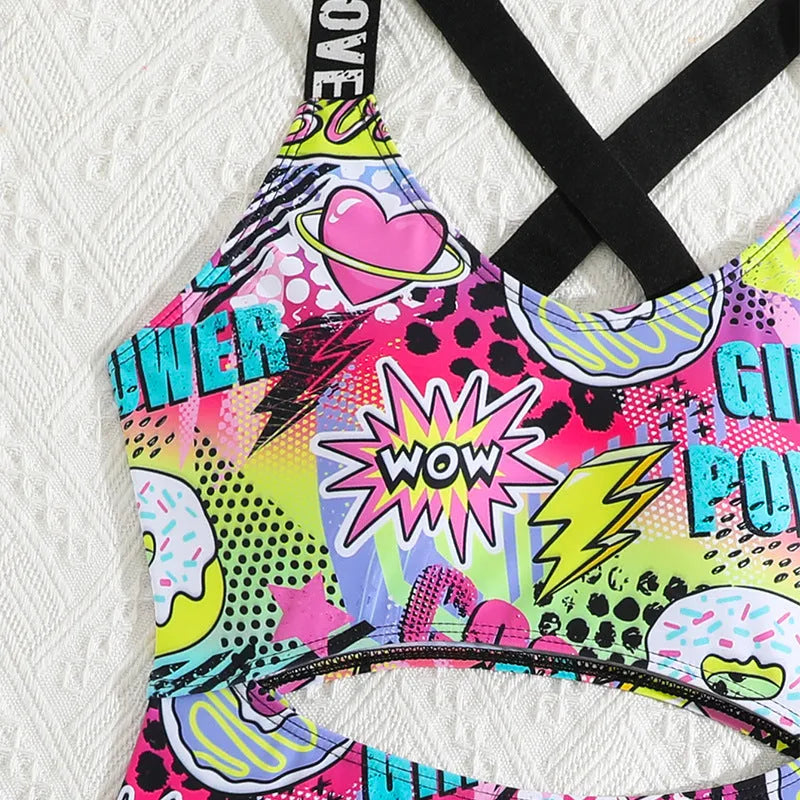 Cute cartoon digital print one piece swimsuit for girls medium and large sizes 13Y-16Y