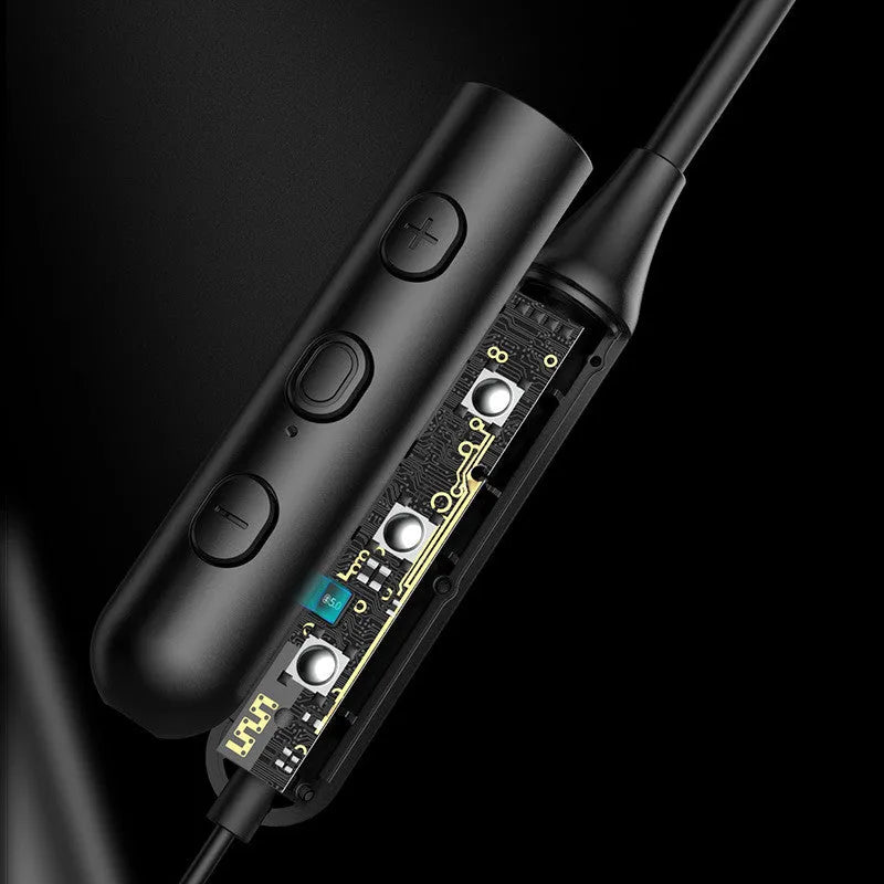 Wireless Bluetooth headset binaural neck-hanging stereo in black with battery display and voice control