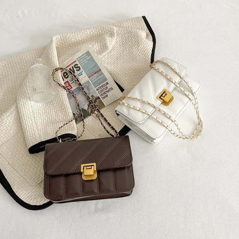 PU leather chain shoulder messenger bag small square crossbody in black for women