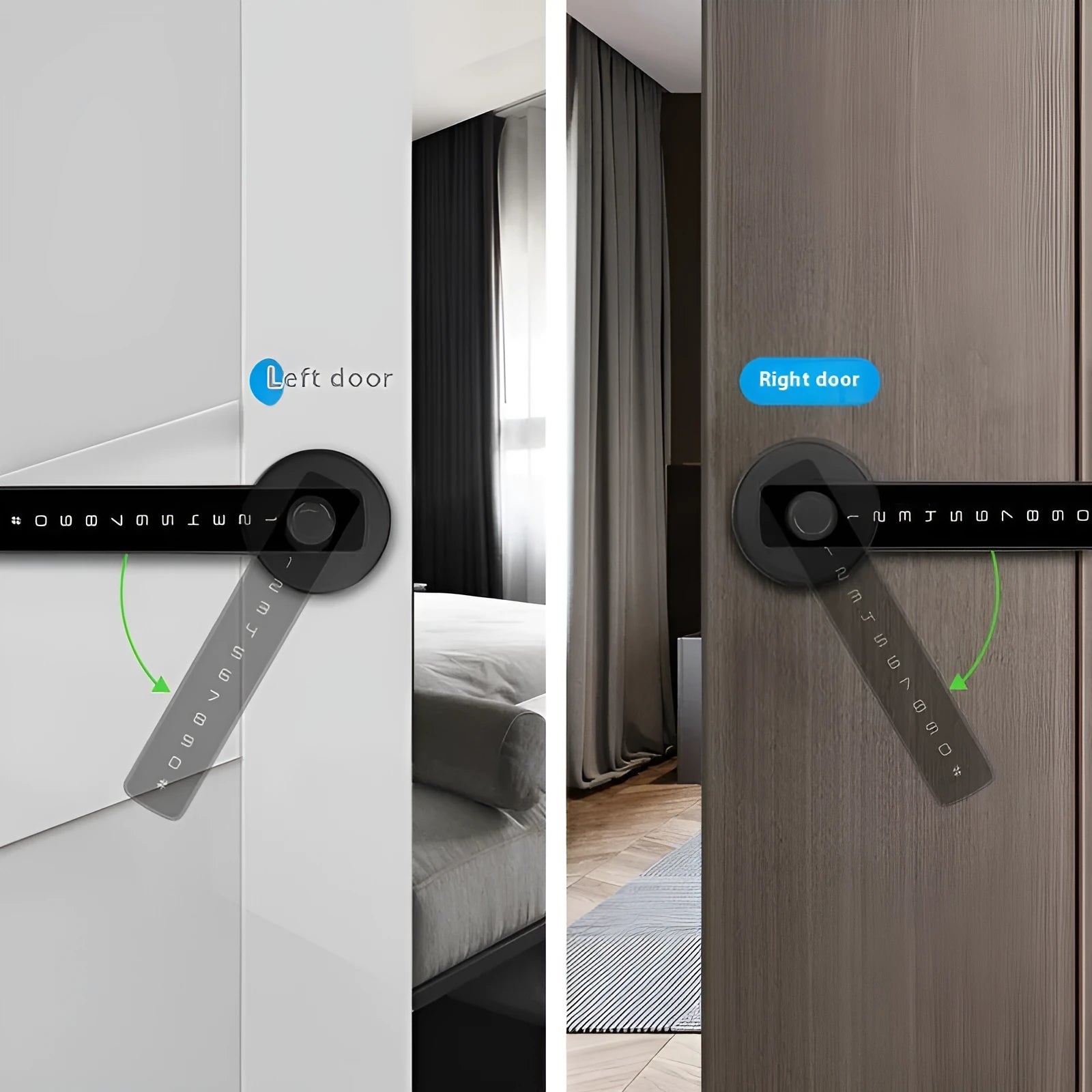 Black spherical handle smart door lock with fingerprint scanner and keyhole for wooden doors