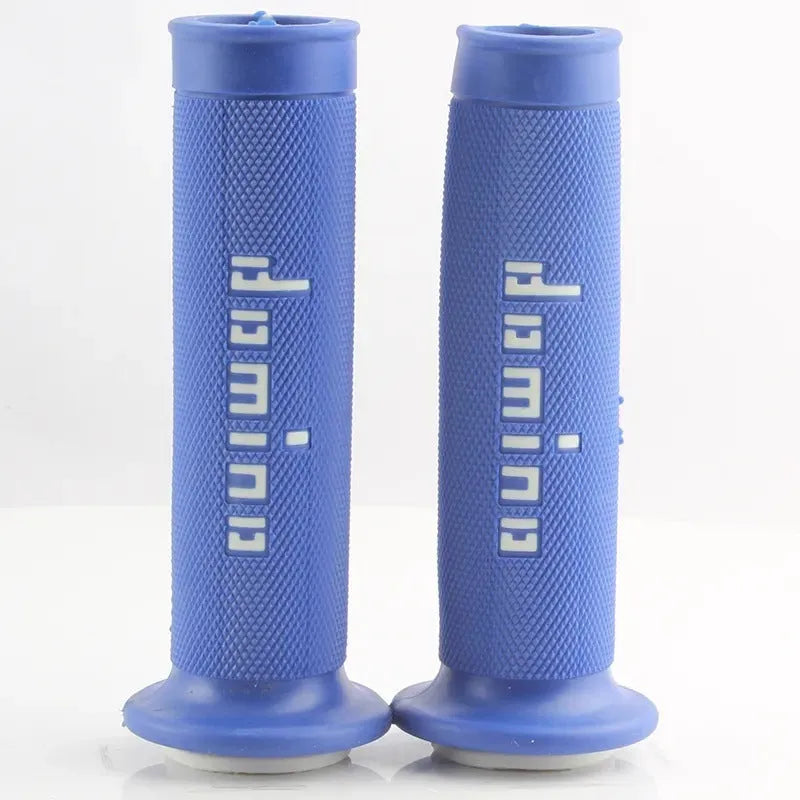 A pair of motorcycle handle gel grips in rubber, showing 22mm and 24mm size options and multiple colour choices.