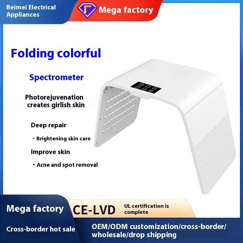 White plastic beauty instrument with red and blue light lamps and cold spray nozzle, 32x9.5x27cm