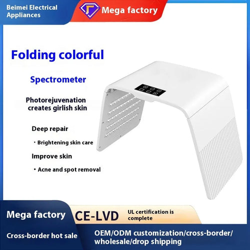 White plastic beauty instrument with red and blue light lamps and cold spray nozzle, 32x9.5x27cm