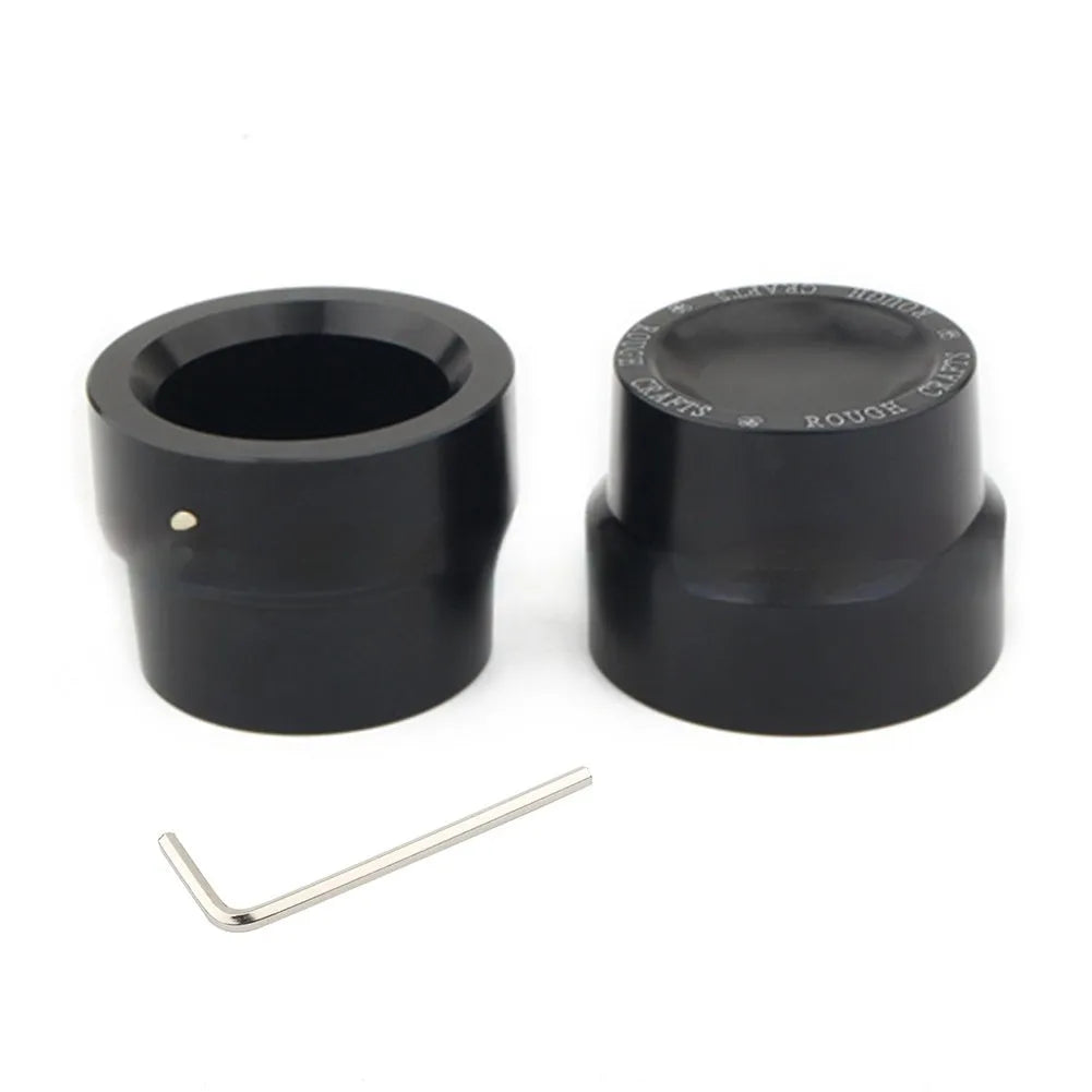 Black CNC aluminium front and rear axle decorative cap covers for Harley Sportster motorcycle.