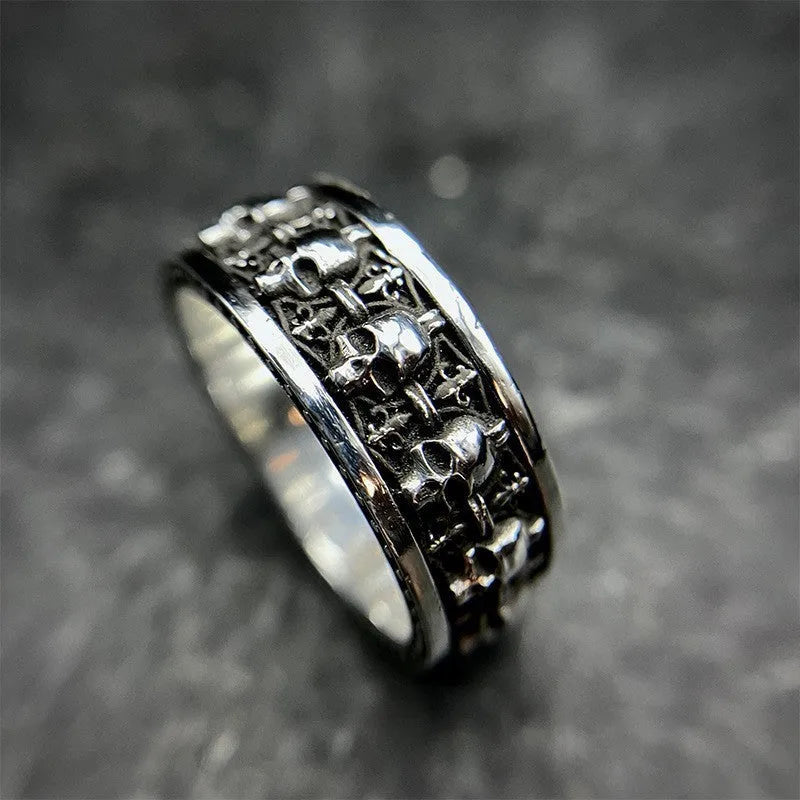 Alloy skull ring unisex gothic retro geometric jewellery silver tone