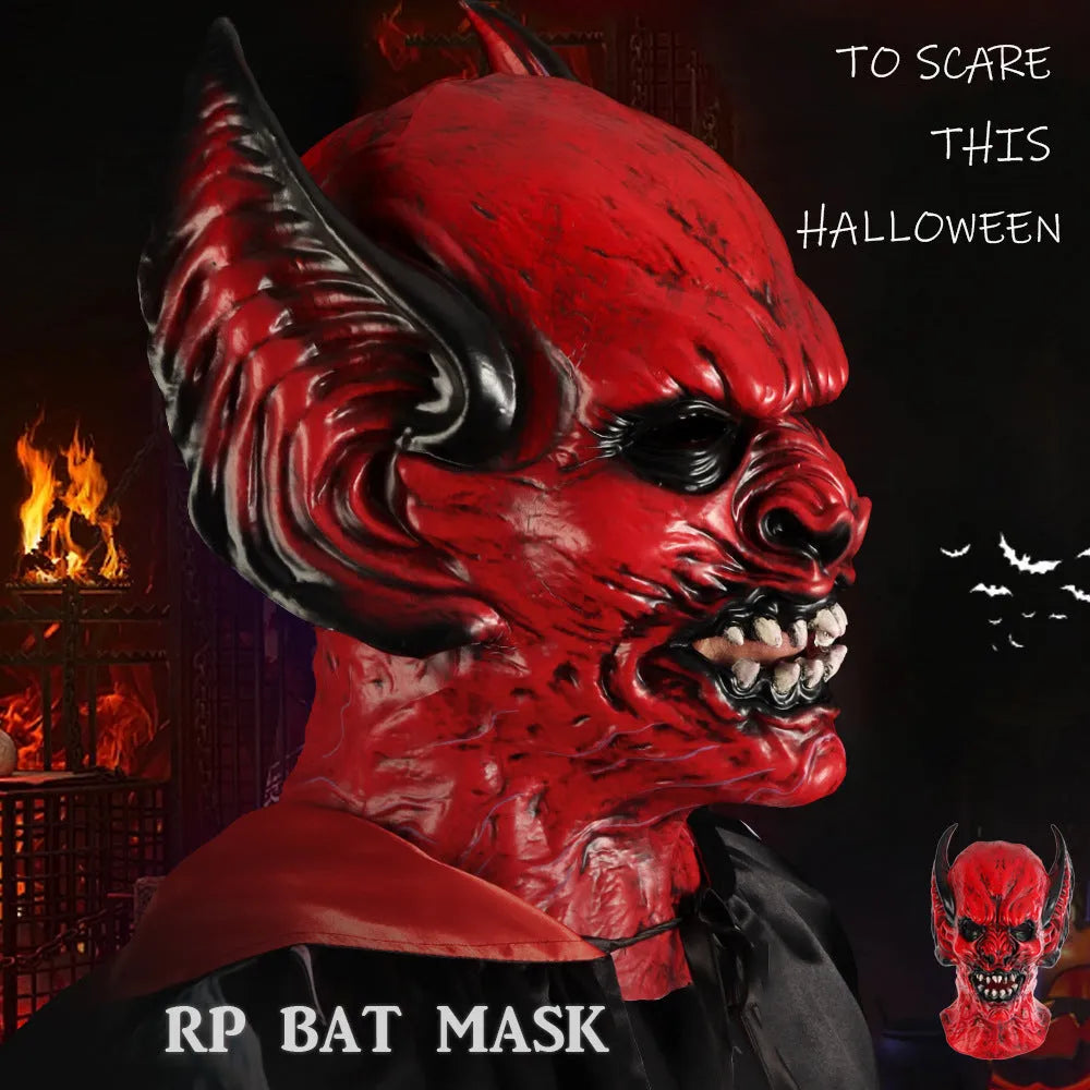 Red bat horror mask for adult Halloween and party costume dress-up.