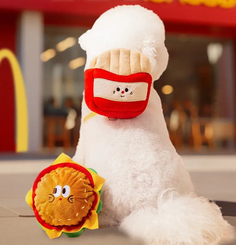 Cartoon hamburger and chips design adjustable escape-proof vest and leash set for dogs and cats