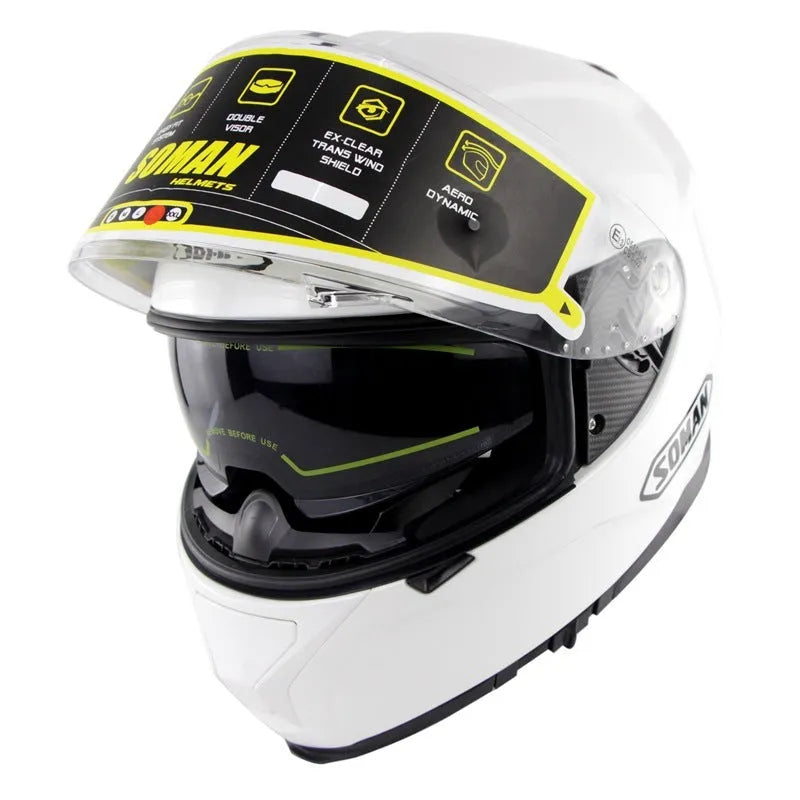 Motorcycle electric bicycle helmet with anti-fog double lens, ABS shell, unisex, available in multiple colours and sizes