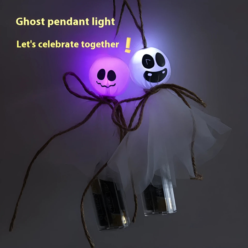 Halloween LED lantern chain with 20 PVC ghost lights powered by battery box