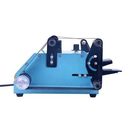 Blue desktop dual-axis belt sander with two sanding belts, variable speed control, and a 750W motor.