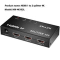 HDMI splitter device with one input and two output ports for 4K signal distribution