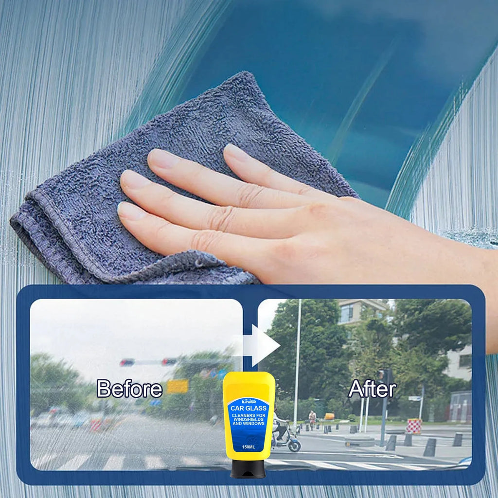 150ml car windshield detergent defogging spray bottle with sponge and microfibre cloth for cleaning automotive glass.