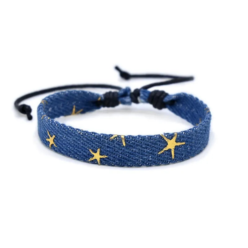 National style denim fabric bracelet carrying strap with mixed material construction