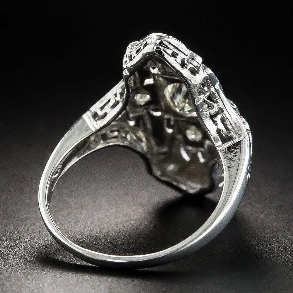 Hollow geometric copper ring with diamond studs in electroplated silver finish