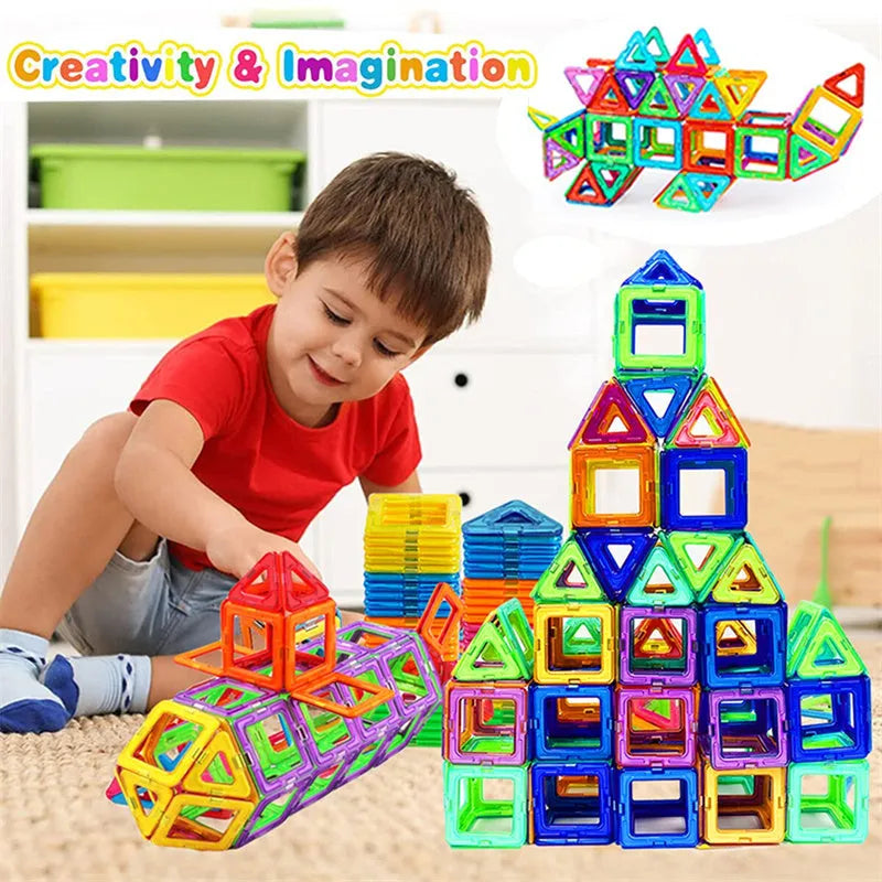 Magnetic building blocks set with ABS plastic pieces for children's construction play