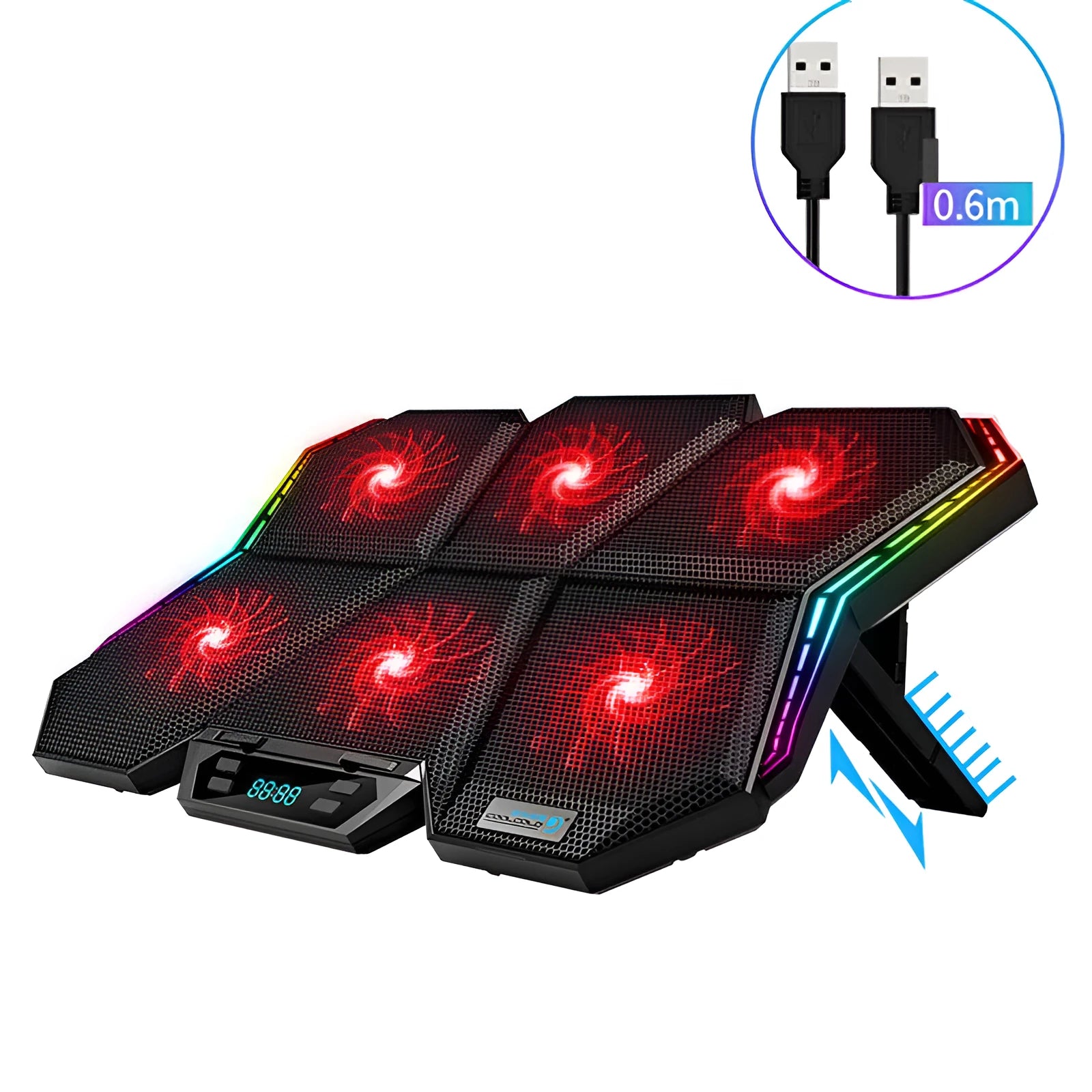 Ice Magic 6 black and red notebook cooling pad with six fans and USB cable