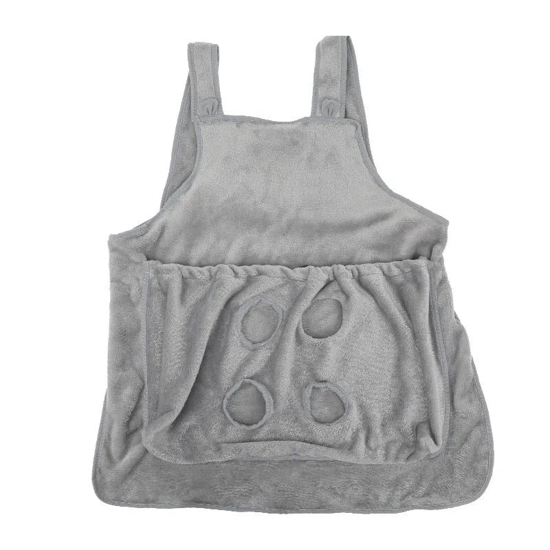 Plush adjustable pet carrier apron bag for small dogs and cats, shown in beige colour.