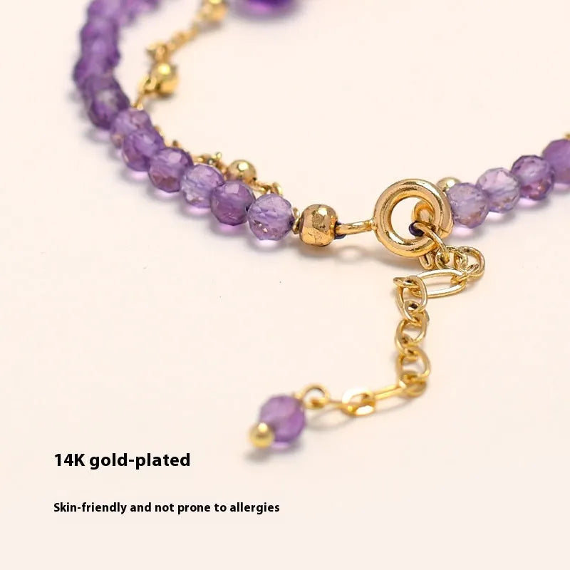 Chinese style women's bracelet with diamond-shaped amethyst crystal beads and electroplated metal clasp