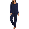 Women's milk silk V-neck long sleeve top and pants loungewear set, solid colour, sizes S-XXL