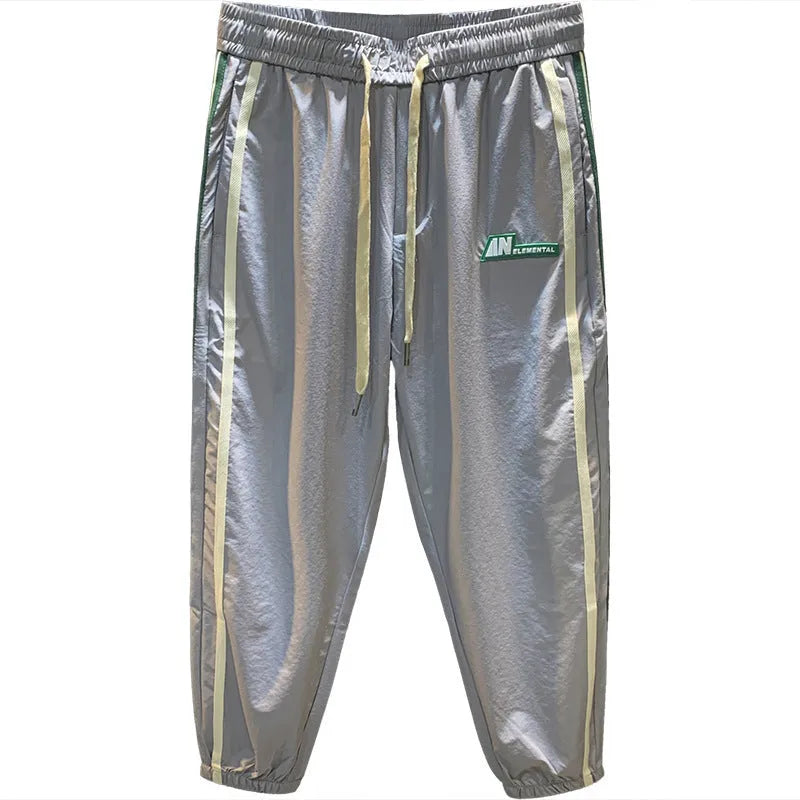 Men's black or grey ice silk cotton harem trousers with elastic mid waist and trousers length