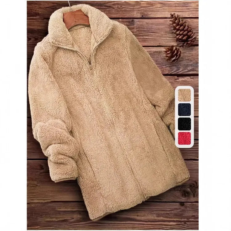Double-sided velvet fleece coat in black, navy blue or khaki colours with fleece lining