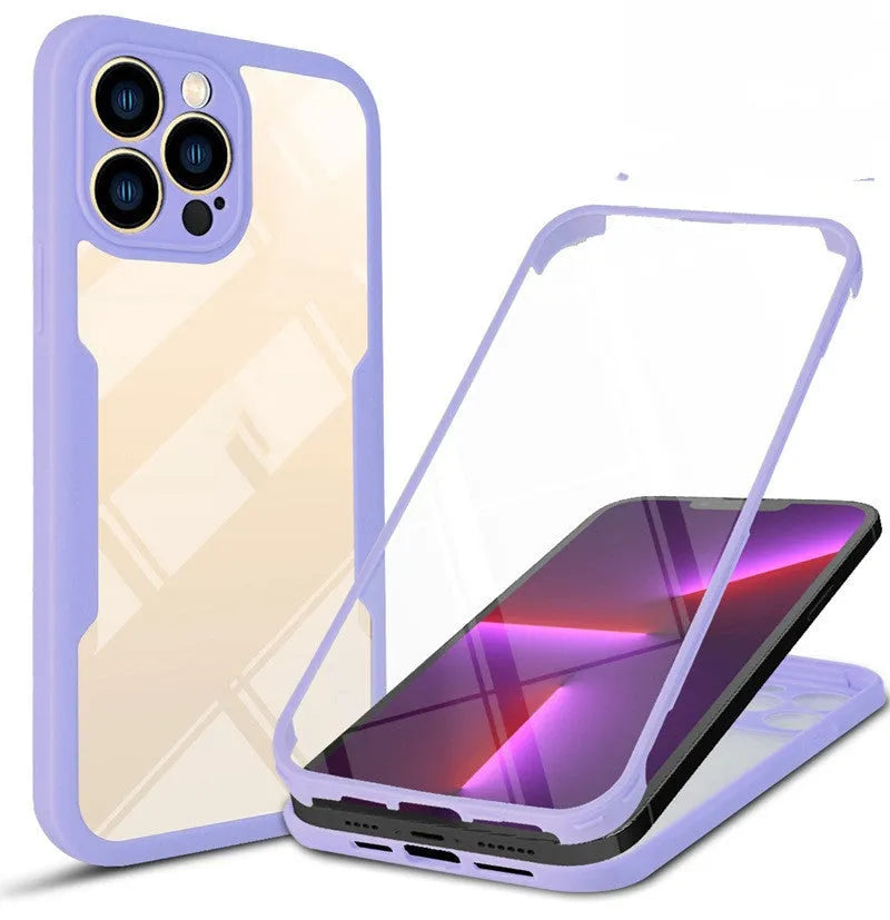 TPU mobile phone case for iPhone in multiple colours showing front and back protection.