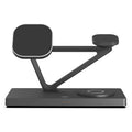 Small black and white wireless charging night lamp with multiple charging stations for phones, watches, and headphones