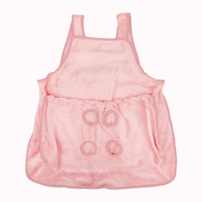 Plush adjustable pet carrier apron bag for small dogs and cats, shown in beige colour.