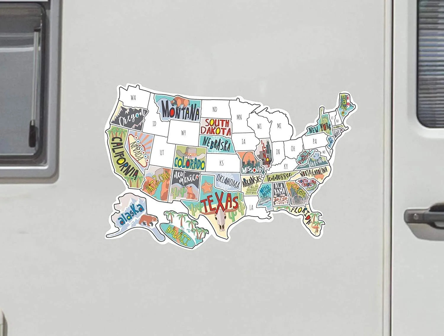 Travel-themed car sticker set with map design and removable adhesive vinyl letters for vehicle personalisation