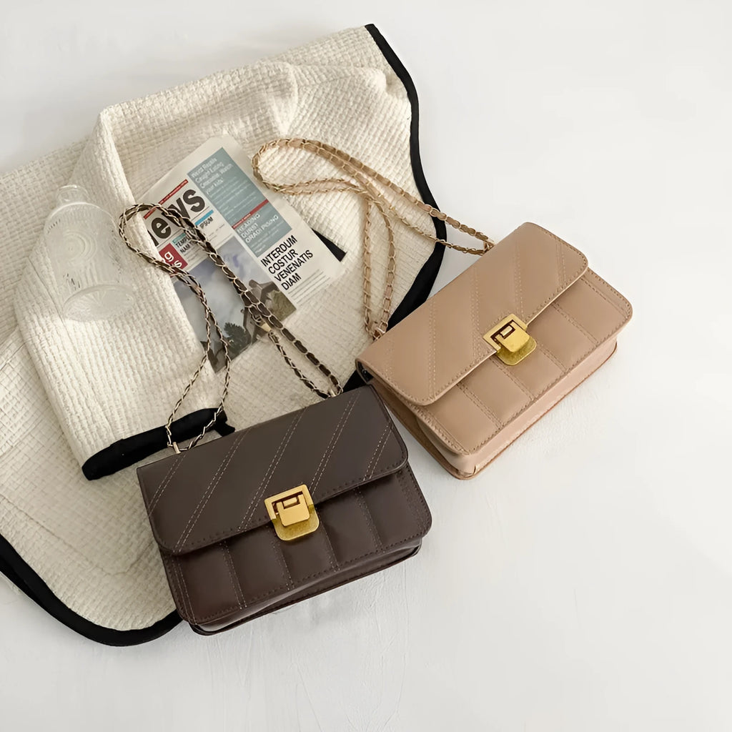 PU leather chain shoulder messenger bag small square crossbody in black for women