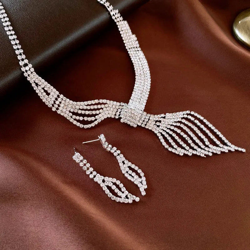 Alloy clavicle chain earrings and necklace 2-piece set gold colour women's jewellery
