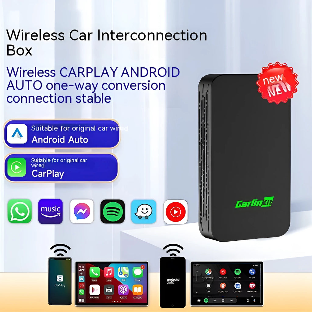 Car audio and video entertainment box converting wired connections to wireless streaming with 2Air technology